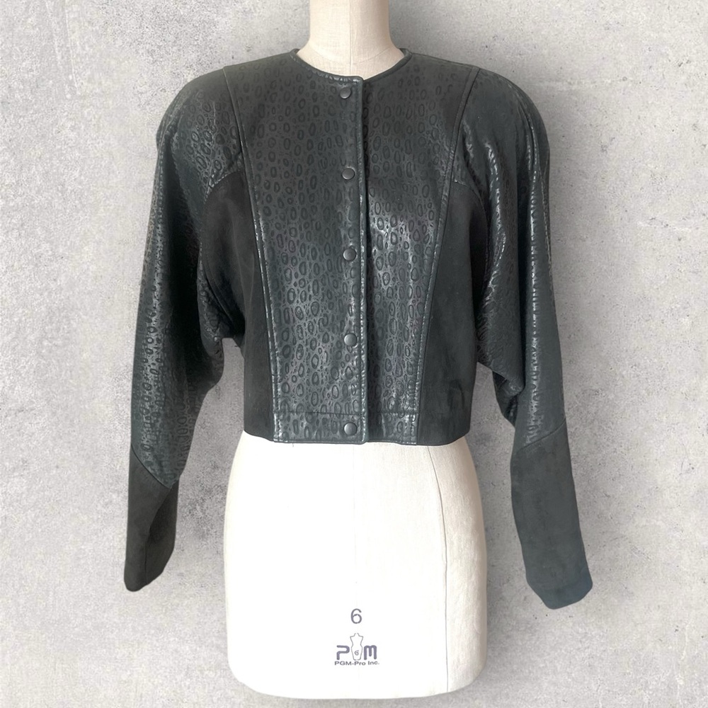 Vakko Neiman Marcus Cropped Leather Jacket Vintage Black